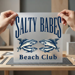 Salty Babes Beach Club Vintage Retro Ready to Press DTF Transfer for Dtf