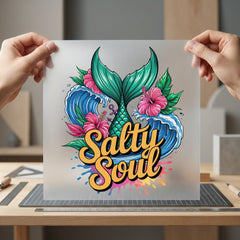 Salty Soul Mermaid Tropical Summer Ready to Press DTF Transfer for Dtf
