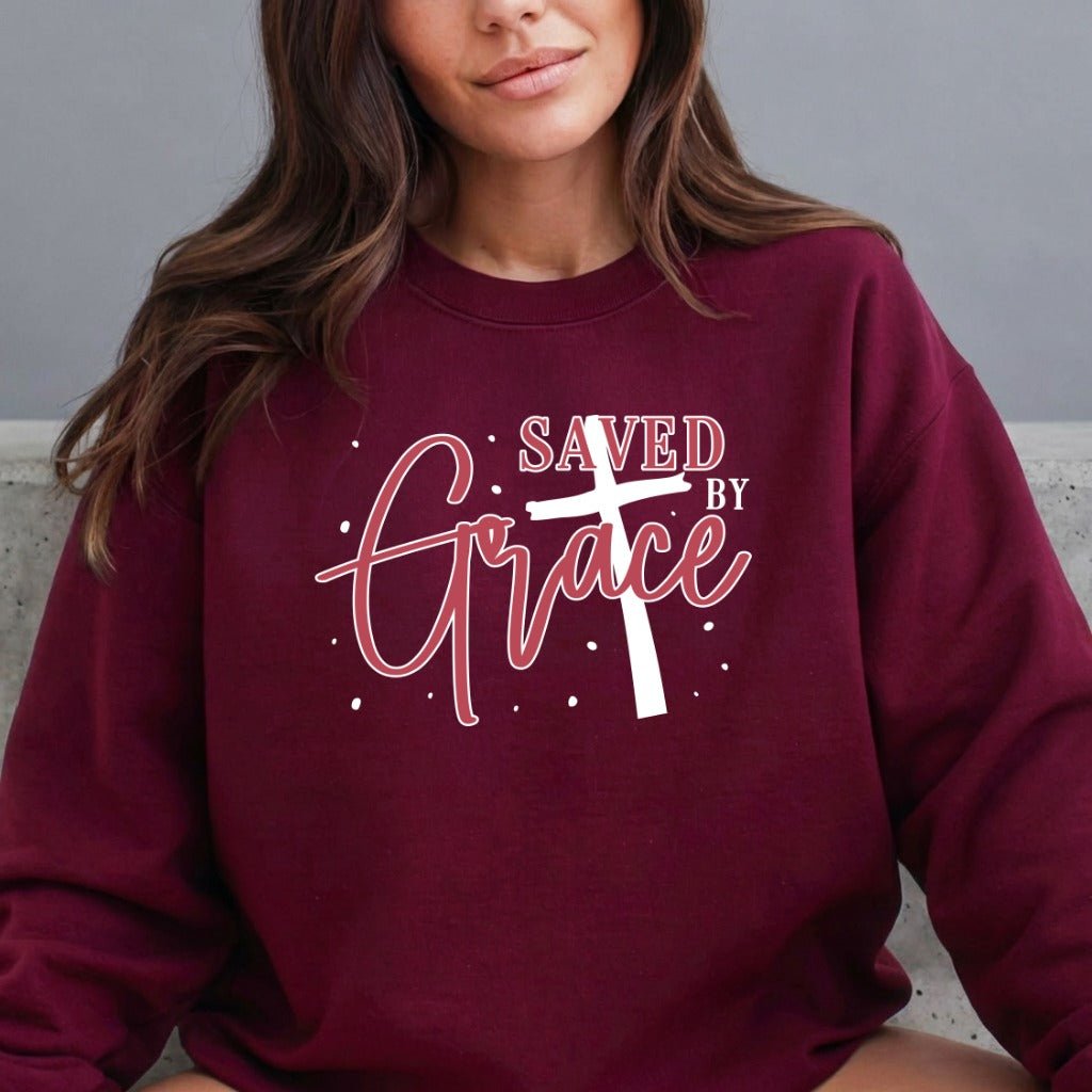 Saved By Grace | Cross & Scripture Sweatshirt - Luckets.com
