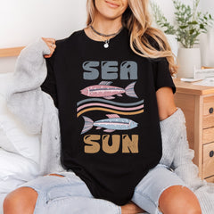 Sea Sun Fish Retro Summer Vintage Ready to Press DTF Transfer for Dtf