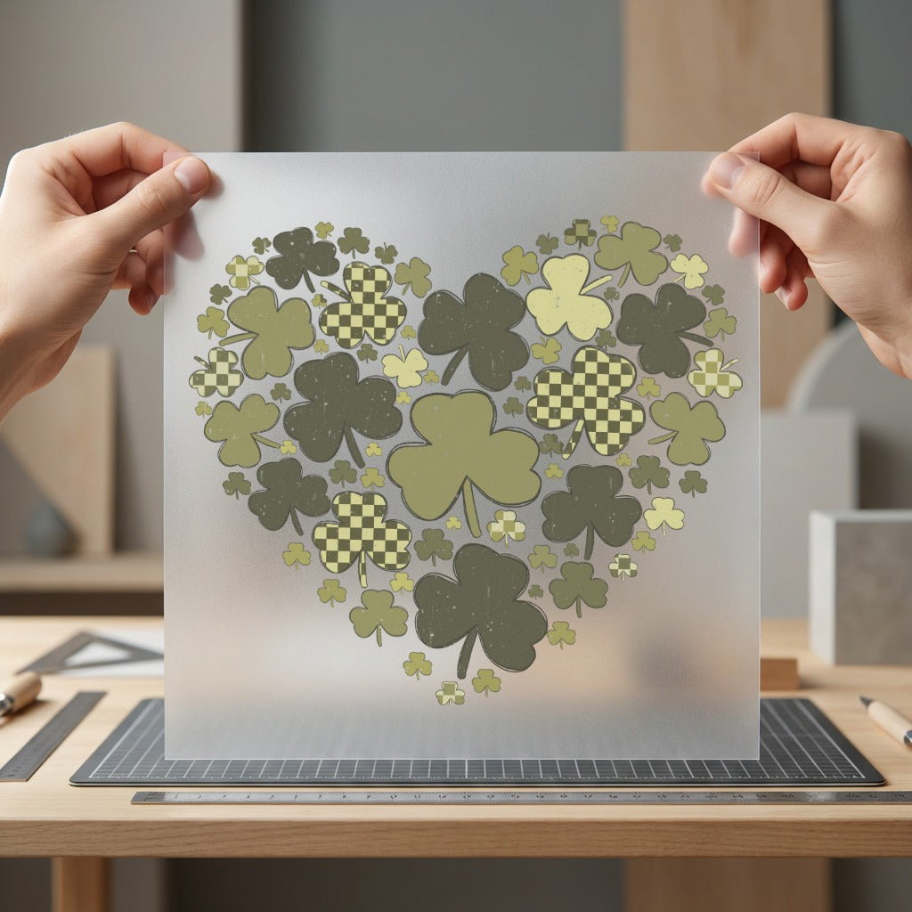 Shamrock Heart Retro Checkered Vintage Retro Ready to Press DTF Transfer for Dtf