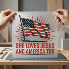 She Loves Jesus America 4th Of July Christian Ready to Press DTF Transfer for Dtf