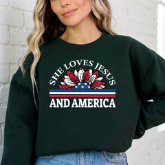 She Loves Jesus and America | Patriotic Faith Sweatshirt - Luckets.com