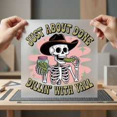 Skeleton Eating Pickles Just Usa Funny Ready to Press DTF Transfer for Dtf