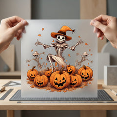 Skeleton Pumpkin Patch Bash Halloween Thanksgiving Ready to Press DTF Transfer for Dtf