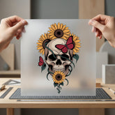 Skull Sunflower Boho Diy Halloween Skull Ready to Press DTF Transfer for Dtf
