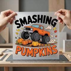 Smashing Pumpkins Monster Truck Halloween Fall Ready to Press DTF Transfer for Dtf
