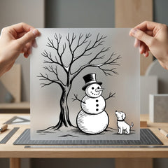 Snowman Dog Under Tree Christmas Winter Ready to Press DTF Transfer for Dtf