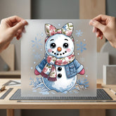 Snowman Girl Scarf Denim Christmas Winter Ready to Press DTF Transfer for Dtf