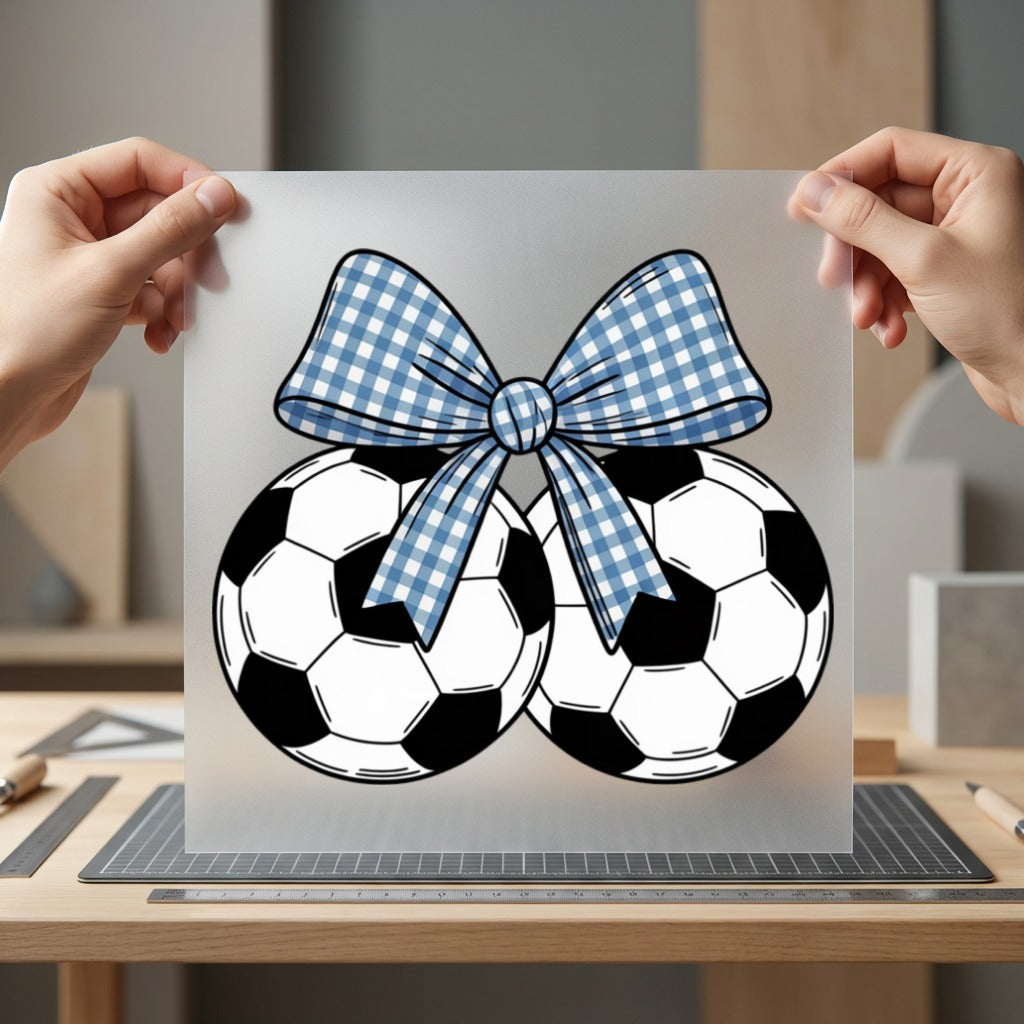 Soccer Ball Bow Gingham Mom Fitness Ready to Press DTF Transfer for Dtf
