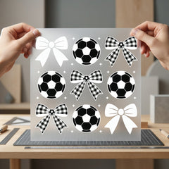 Soccer Ball Gingham Bows Fitness Ready to Press DTF Transfer for Dtf