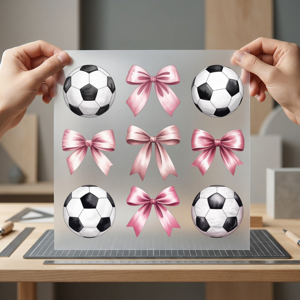 Soccer Ball Pink Bow Aesthetic Fitness Ready to Press DTF Transfer for Dtf