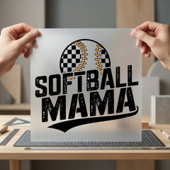 Softball Mama Checkered Ball Mom Funny Ready to Press DTF Transfer for Dtf