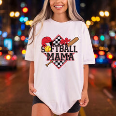 Softball Mama Checkered Sports Mom Vintage Ready to Press DTF Transfer for Dtf