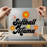 Softball Mama Retro Flowers Mom Vintage Ready to Press DTF Transfer for Dtf