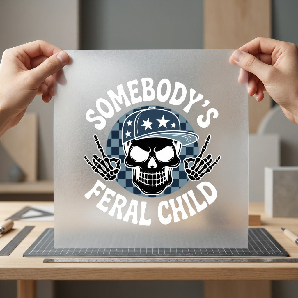Somebody Feral Child Skull Halloween Mom Ready to Press DTF Transfer for Dtf