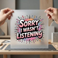 Sorry Wasn Listening Humorous Funny Sarcastic Ready to Press DTF Transfer for Dtf