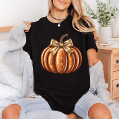 Sparkle Glitter Pumpkin Bow Halloween Thanksgiving Ready to Press DTF Transfer for Dtf