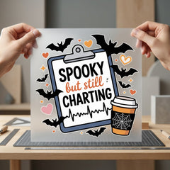 Spooky But Still Charting Halloween Nurse Ready to Press DTF Transfer for Dtf