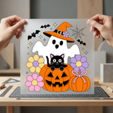 Spooky Ghost Cat Pumpkin Halloween Retro Ready to Press DTF Transfer for Dtf