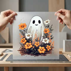 Spooky Ghost Floral Halloween Halloween Floral Ready to Press DTF Transfer for Dtf