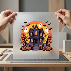 Spooky Haunted House Halloween Halloween Autumn Ready to Press DTF Transfer for Dtf
