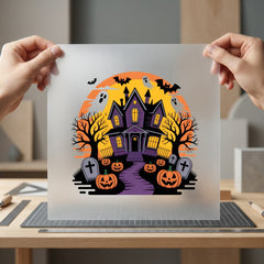 Spooky Haunted House Halloween Halloween Ready to Press DTF Transfer for Dtf