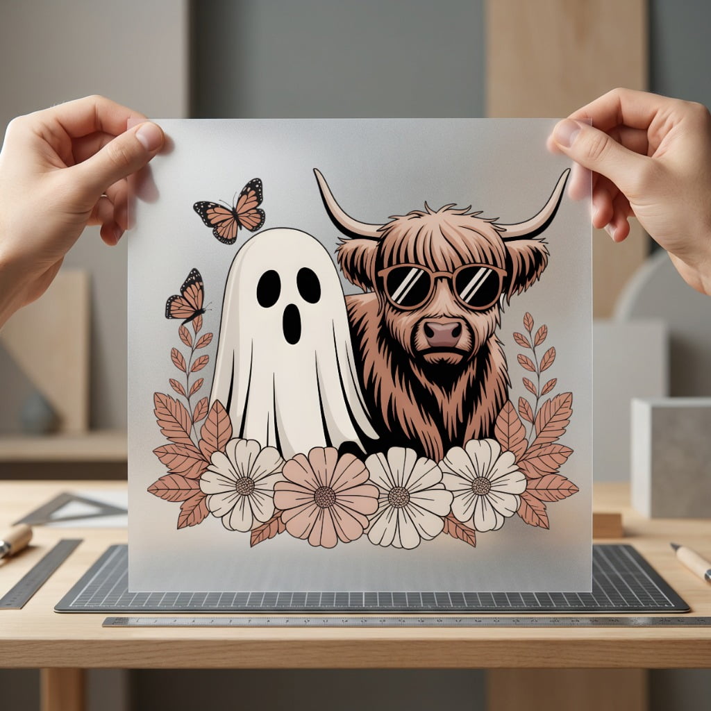 Spooky Highland Cow Ghost Halloween Boho Ready to Press DTF Transfer for Dtf