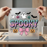 Spooky Retro Ghost Pumpkin Halloween Retro Ready to Press DTF Transfer for Dtf