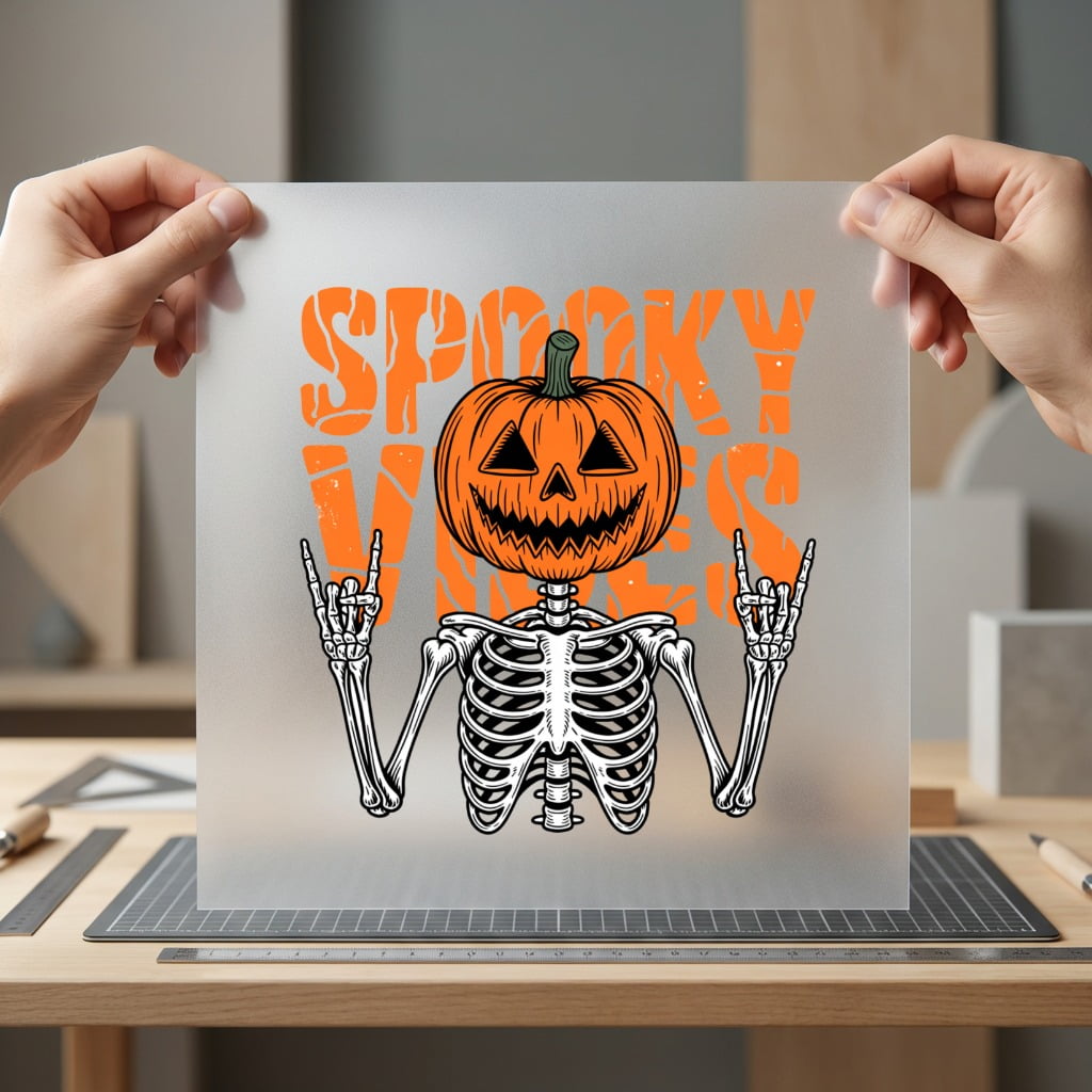 Spooky Vibes Pumpkin Skeleton Halloween Vintage Ready to Press DTF Transfer for Dtf