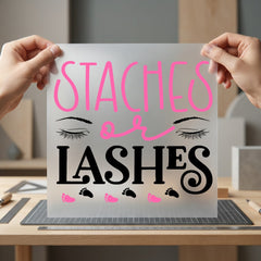 Staches Lashes Gender Reveal Mom Ready to Press DTF Transfer for Dtf