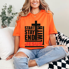 Start End With Jesus | Faith & Cross Street Style Tee - Luckets.com