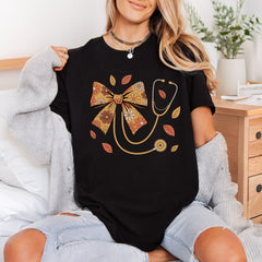 Stethoscope Bow Leaves Autumn Autumn Nurse Ready to Press DTF Transfer for Dtf