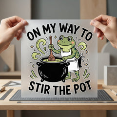 Stir Pot Frog Humorous Funny Pet Ready to Press DTF Transfer for Dtf