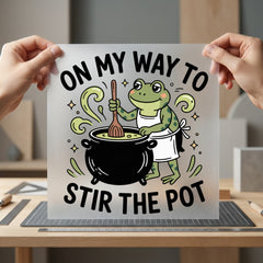 Stir Pot Frog Humorous Funny Pet Ready to Press DTF Transfer for Dtf