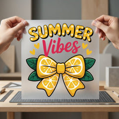 Summer Vibes Lemon Bow Summer Ready to Press DTF Transfer for Dtf