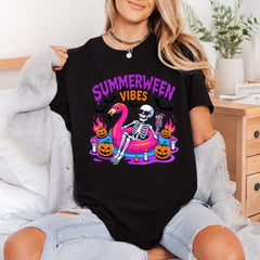 Summerween Vibes Skeleton Flamingo Halloween Ready to Press DTF Transfer for Dtf