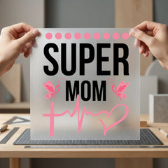 Super Mom Pink Ribbon Mom Ready to Press DTF Transfer for Dtf