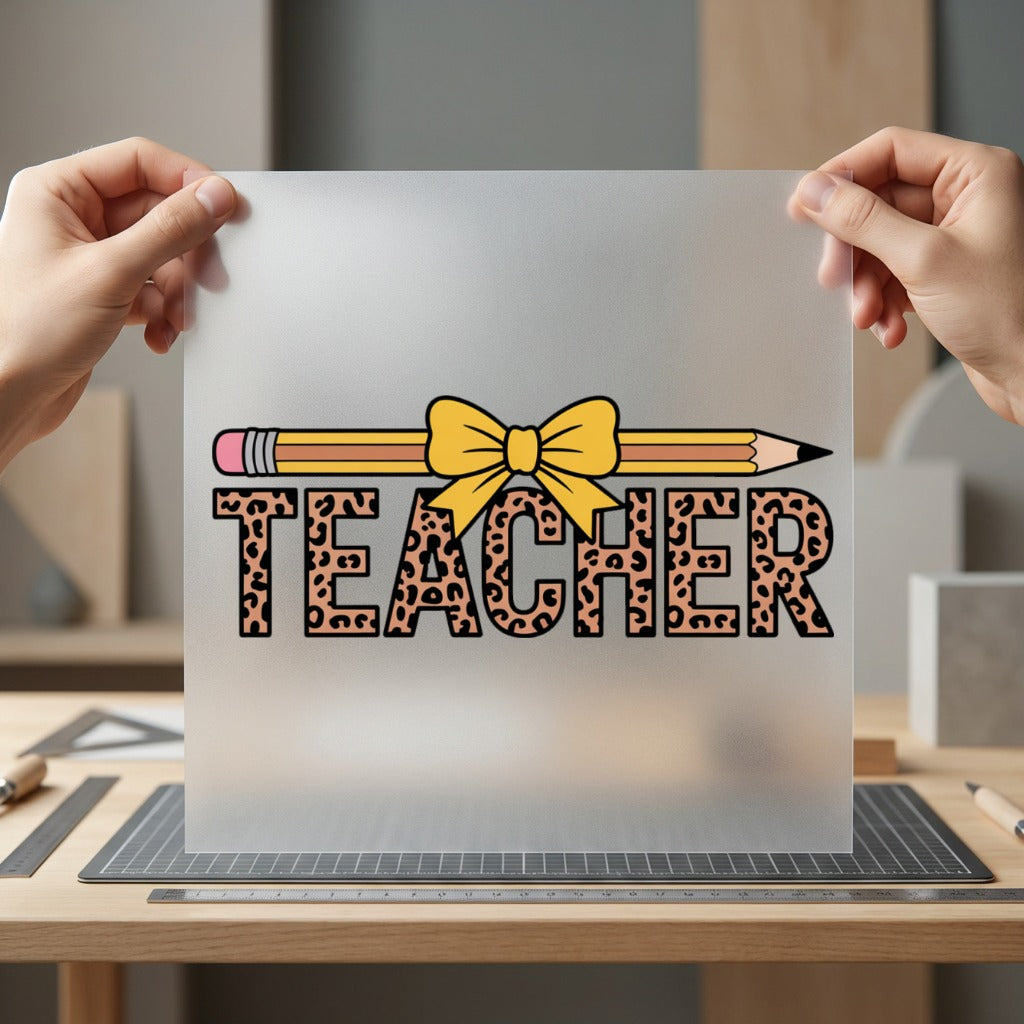 Teacher Leopard Pencil School Teacher Leopard Ready to Press DTF Transfer for Dtf
