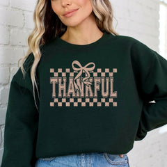 Thankful Checkerboard Bow | Gratitude & Blessing Sweatshirt - Luckets.com
