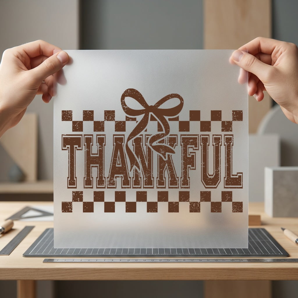 Thankful Distressed Style Checkerboard Thanksgiving Vintage Ready to Press DTF Transfer for Dtf