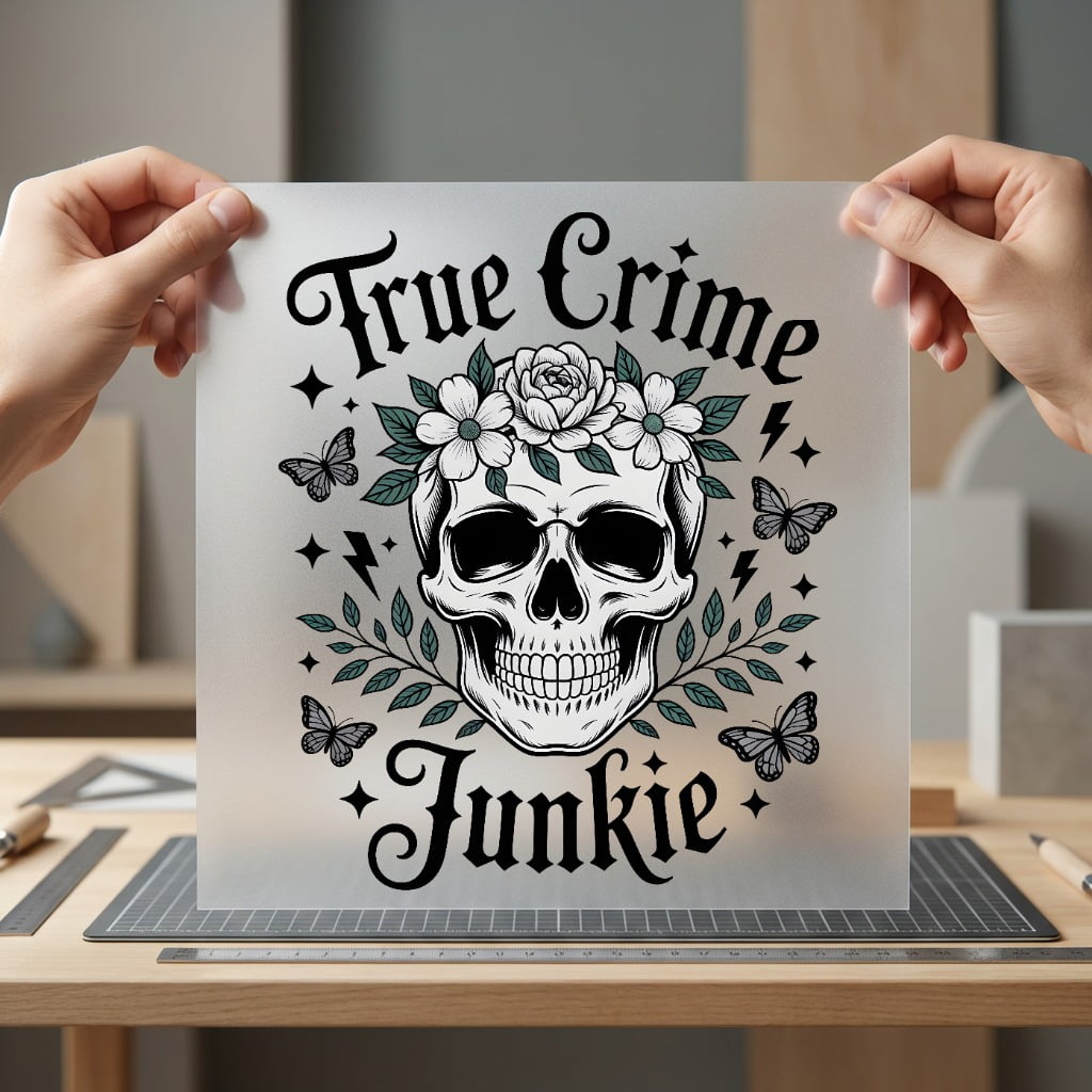 True Crime Junkie Floral Halloween Skull Ready to Press DTF Transfer for Dtf