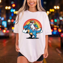 Unicorn Riding T-rex Retro Retro Ready to Press DTF Transfer for Dtf