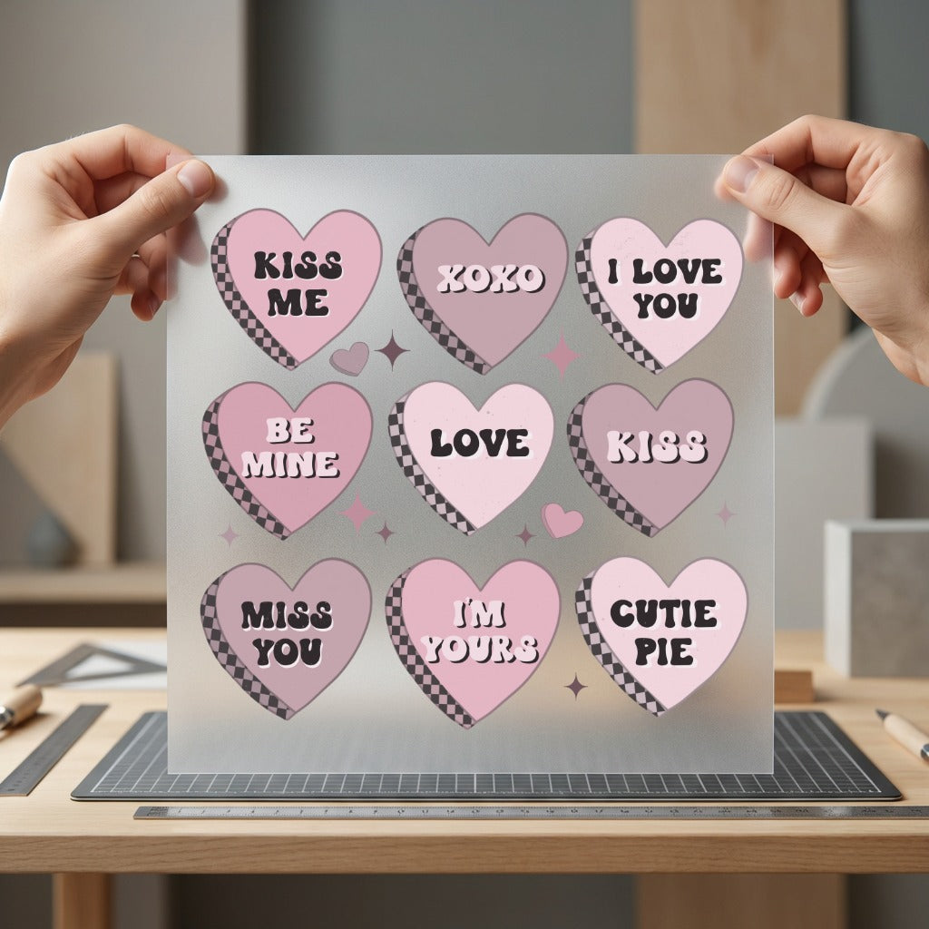 Valentine Hearts Candy Retro Valentine Vintage Ready to Press DTF Transfer for Dtf