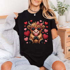 Valentine Highland Cow Heart Valentine Pet Ready to Press DTF Transfer for Dtf