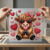 Valentine Highland Cow Heart Valentine Pet Ready to Press DTF Transfer for Dtf