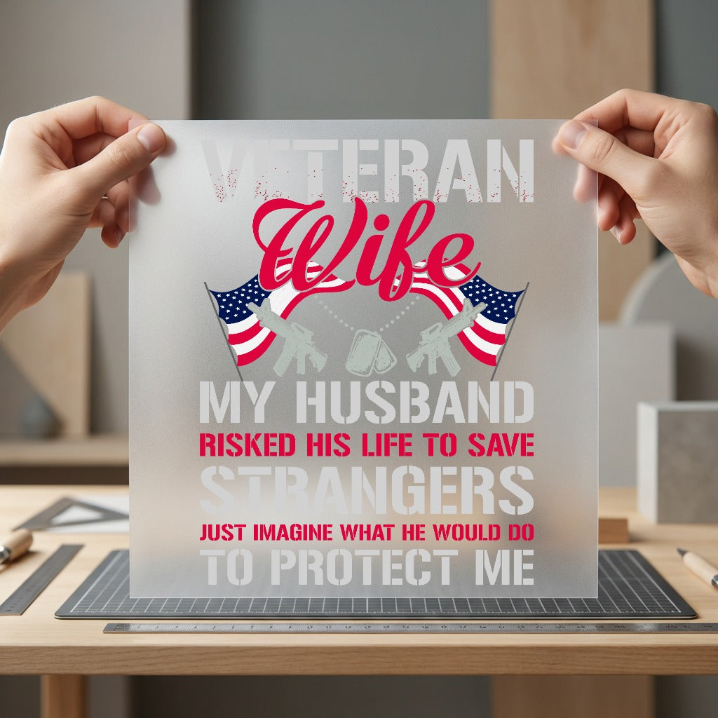 Veteran Wife Military Diy Patriotic Usa Ready to Press DTF Transfer for Dtf