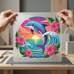 Vibrant Dolphin Sunset Tropical Summer Ready to Press DTF Transfer for Dtf