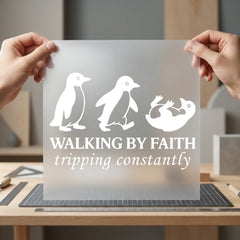 Walking Faith Penguin Humorous Christian Faith Ready to Press DTF Transfer for Dtf