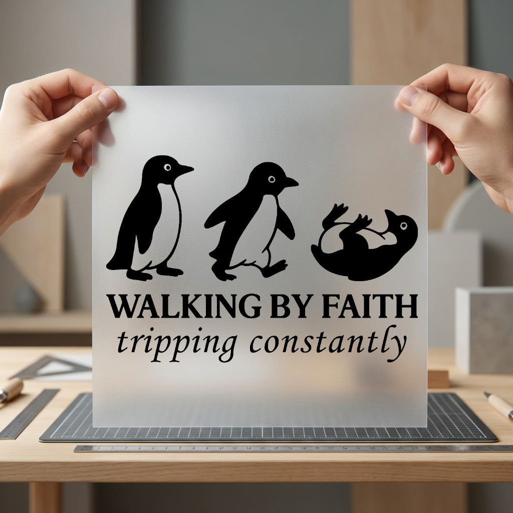 Walking Faith Penguin Humorous Christian Faith Ready to Press DTF Transfer for Dtf